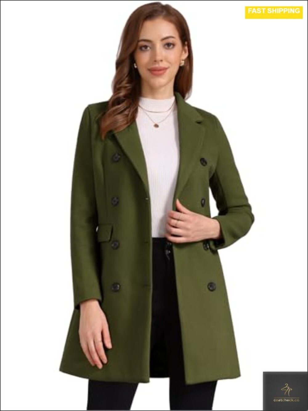 Women's Double Breasted Peacoat Longline Notched Lapel Flap Pockets Fully Lined